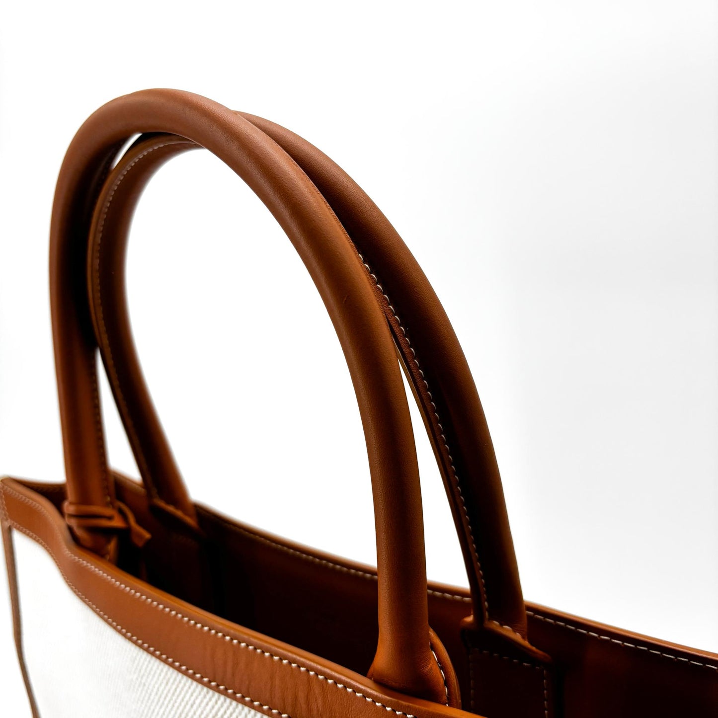 Celine Small Vertical Cabas Canvas and Calfskin Natural Tan