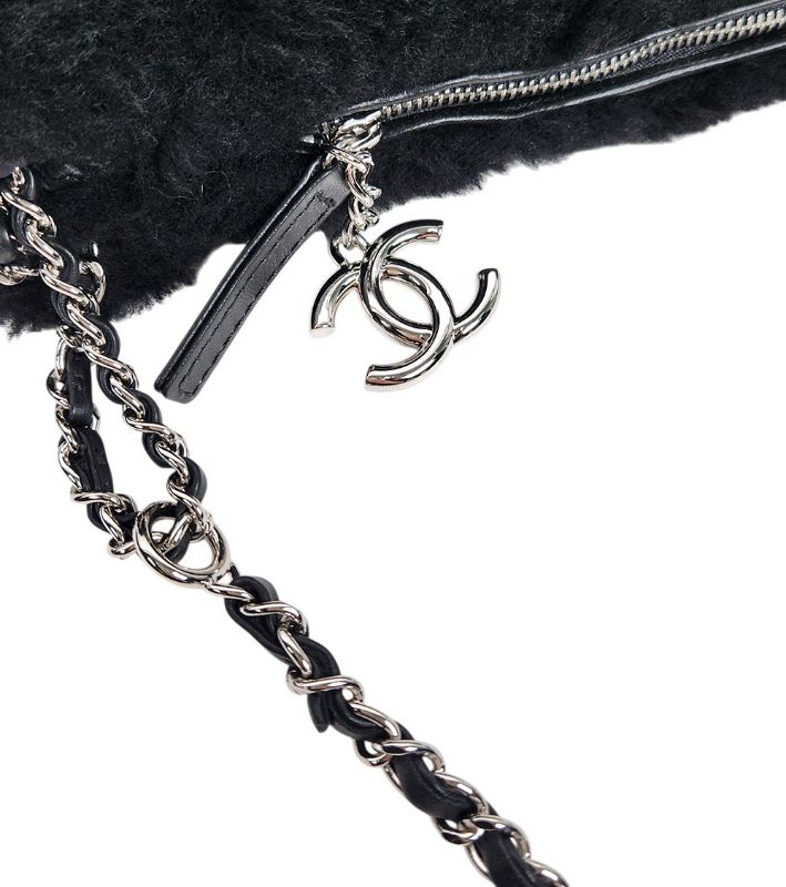 Chanel Navy Shearling Tote