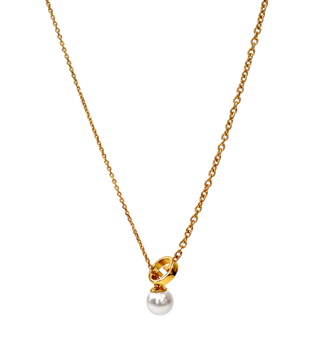 Gucci Pearl Drop Interlocking G Gold Necklace