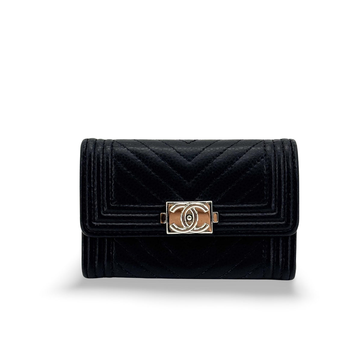 Chanel Boy Chanel Chevron Flap Card Wallet Black