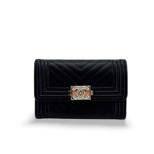 Chanel Boy Chanel Chevron Flap Card Wallet Black