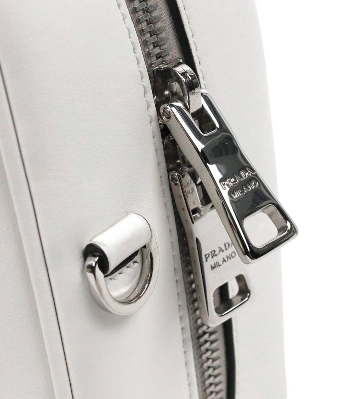 Prada White Leather Bowling Tote Bag