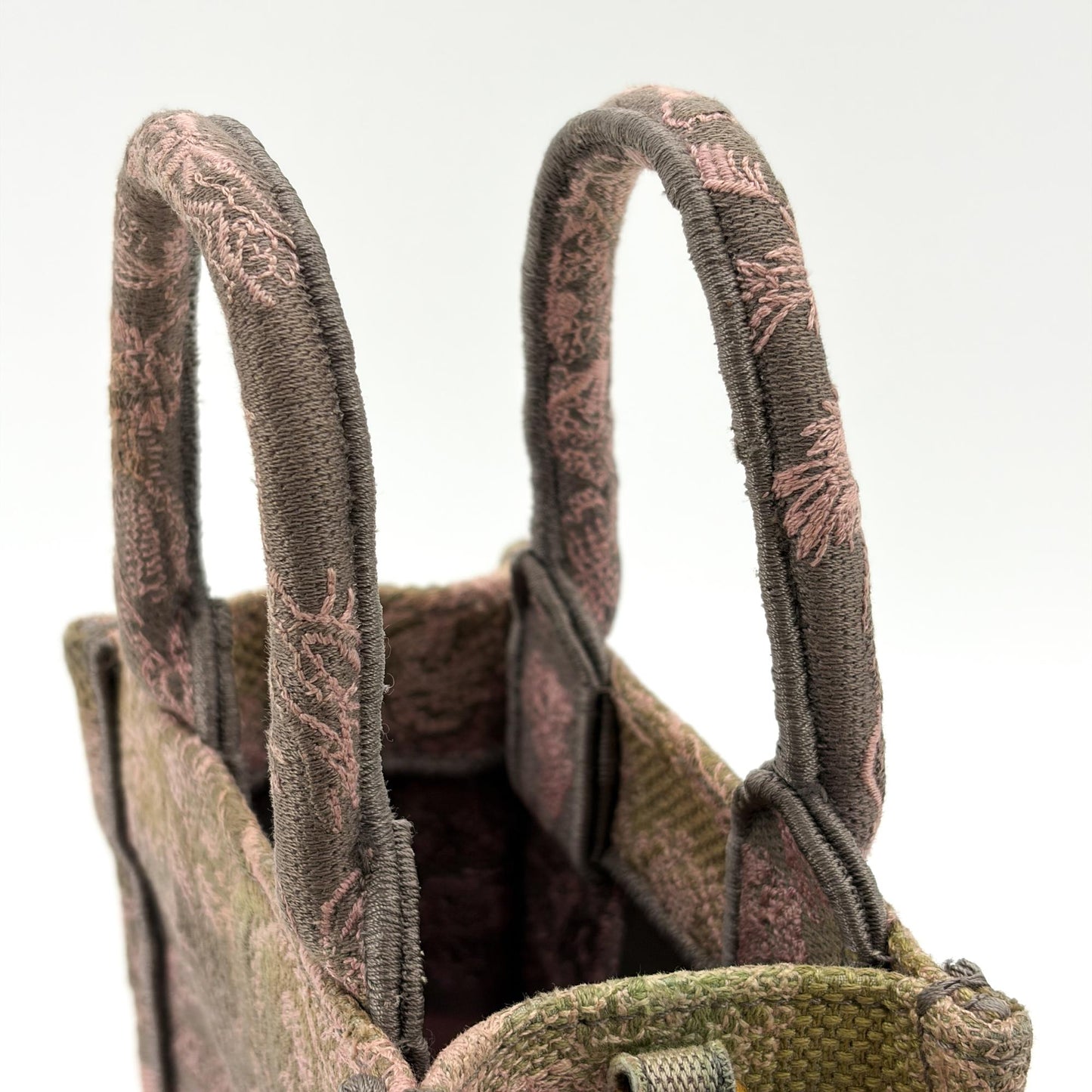 Dior Mini Book Tote Pink and Grey Jouy Reverse Embroidery