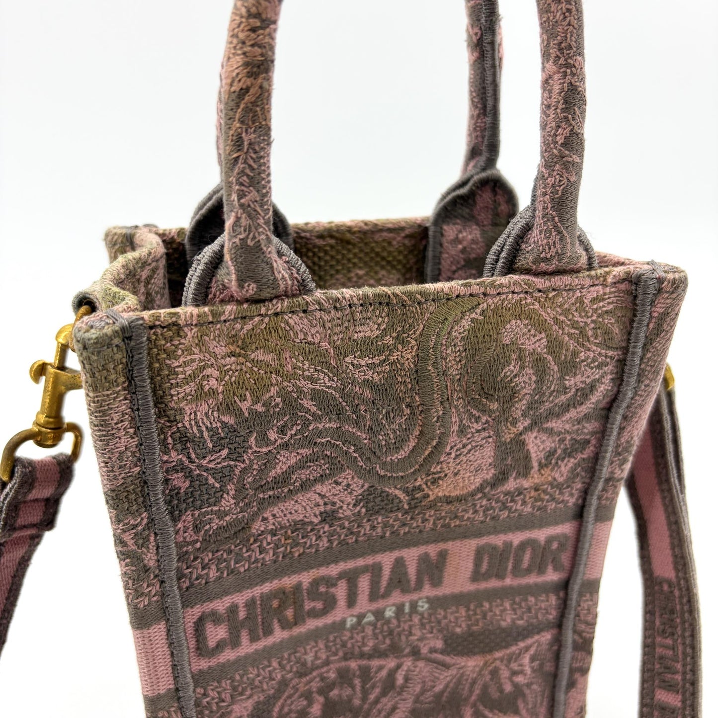 Dior Mini Book Tote Pink and Grey Jouy Reverse Embroidery
