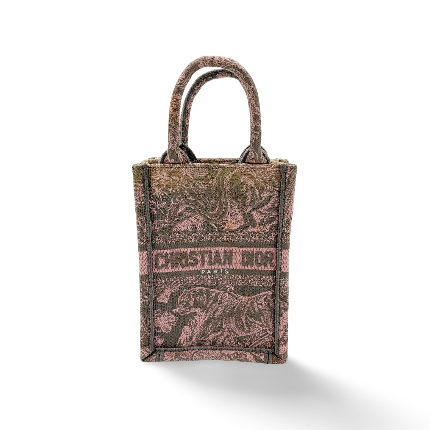 Dior Mini Book Tote Pink and Grey Jouy Reverse Embroidery