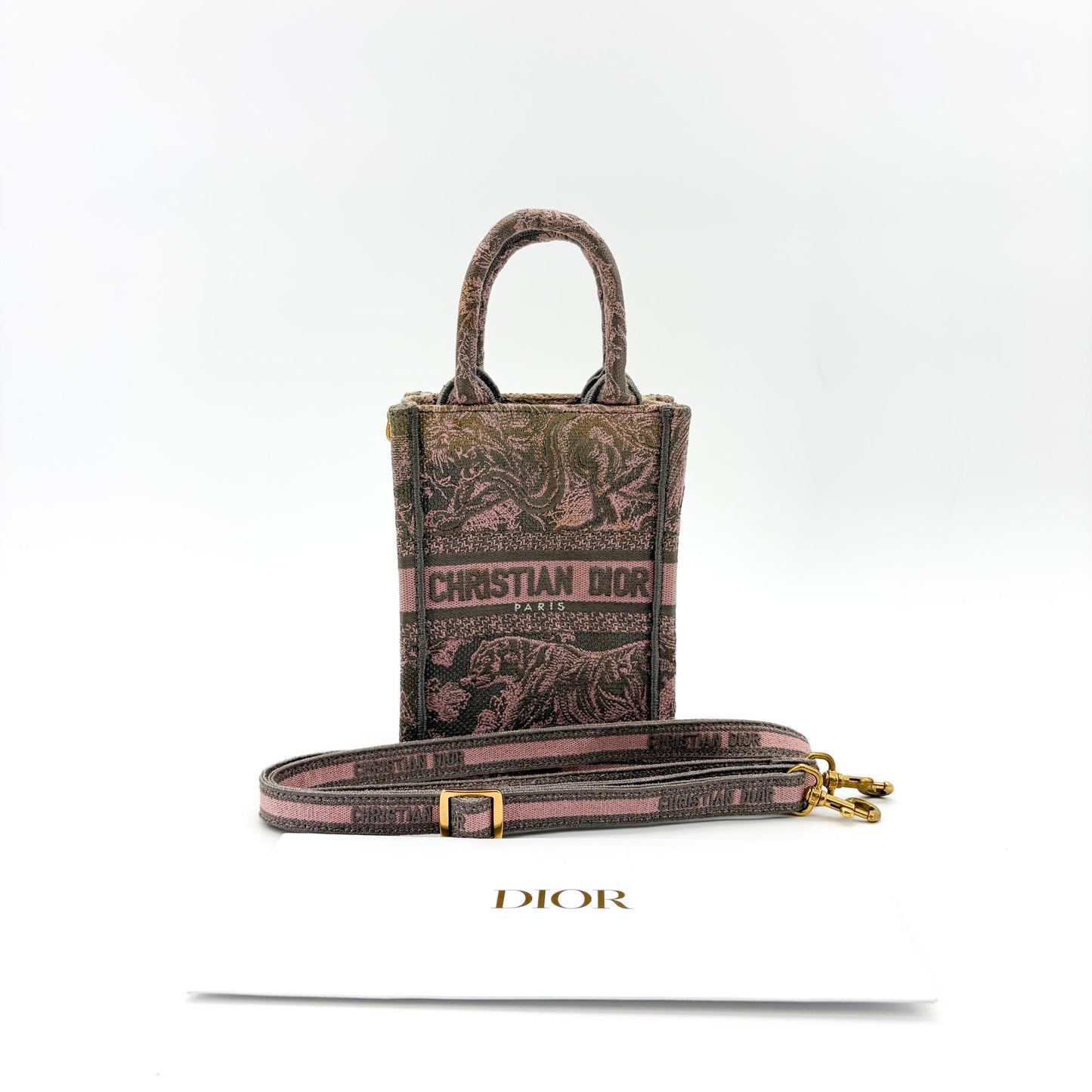 Dior Mini Book Tote Pink and Grey Jouy Reverse Embroidery