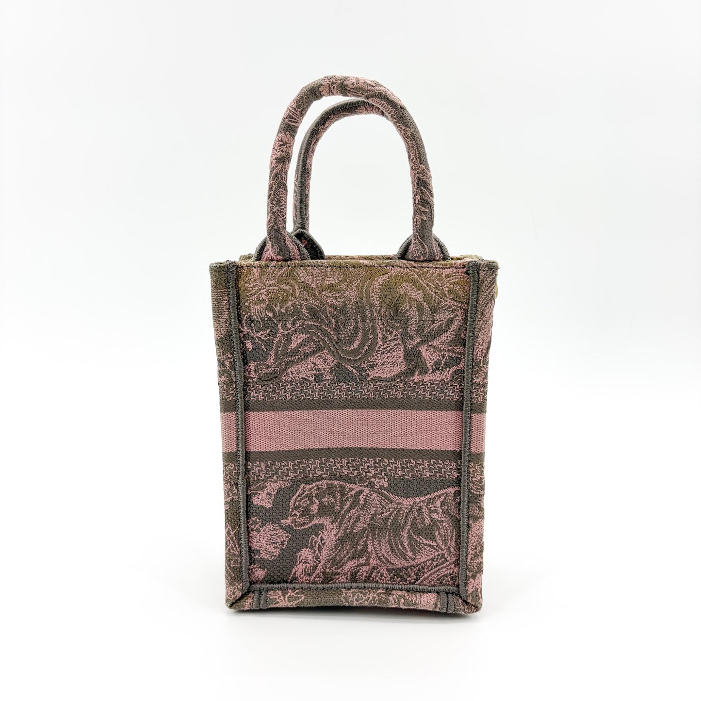 Dior Mini Book Tote Pink and Grey Jouy Reverse Embroidery