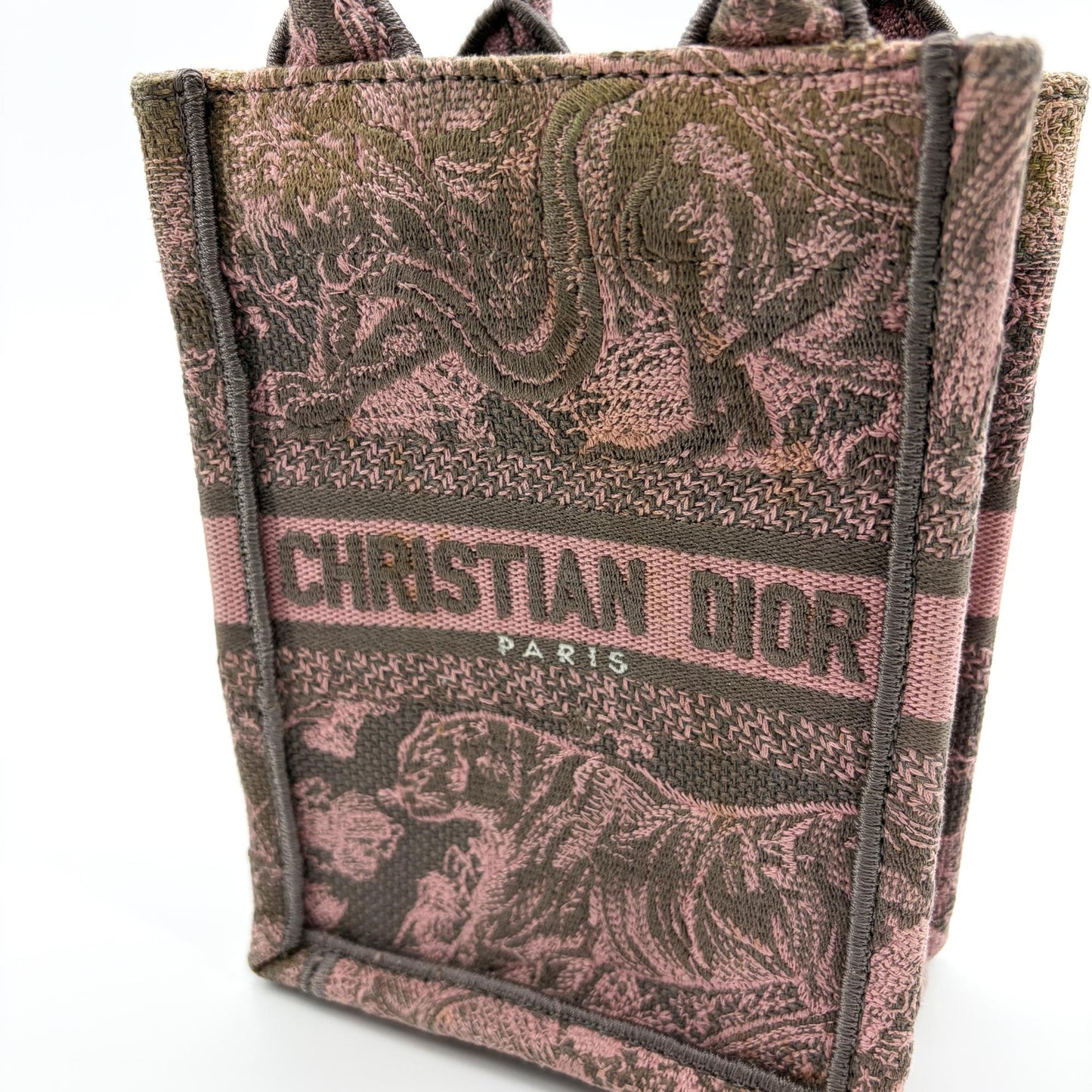 Dior Mini Book Tote Pink and Grey Jouy Reverse Embroidery
