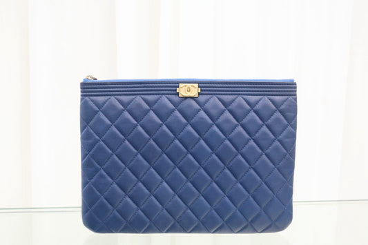 Boy New Medium Navy Gold Hardware Clutch