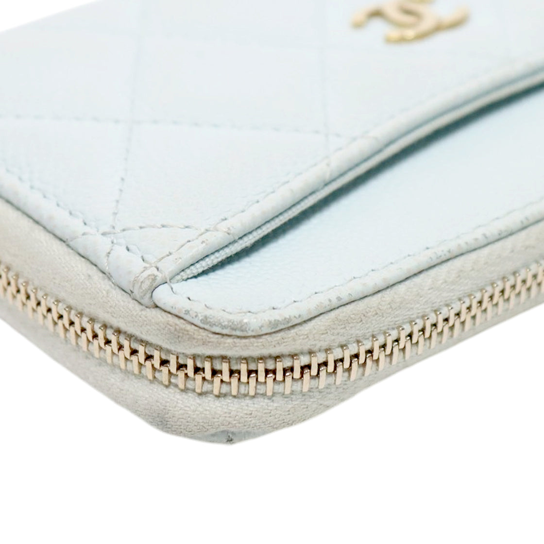 Chanel Sky Blue Caviar Classic Zipper Card Wallet