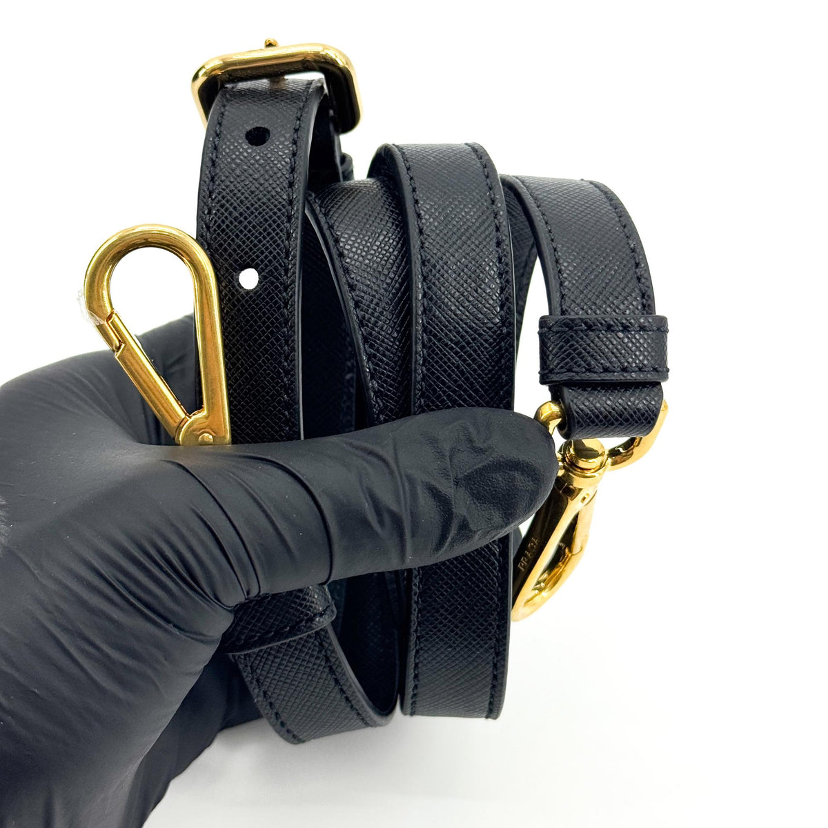 Prada Tessuto Saffiano Dome Tote Bag Black with Gold Hardware