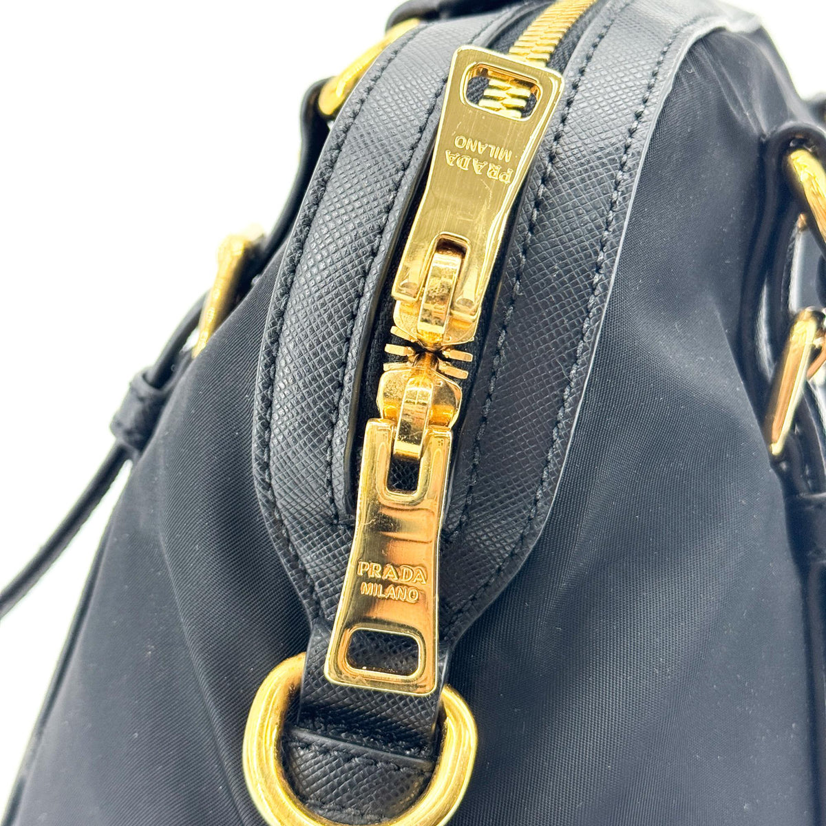 Prada Tessuto Saffiano Dome Tote Bag Black with Gold Hardware