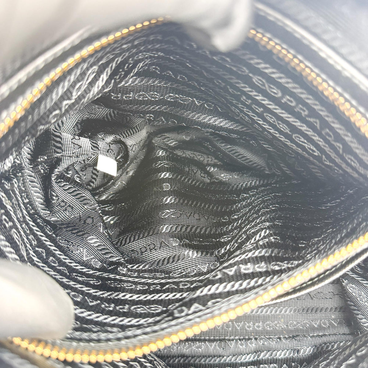 Prada Tessuto Saffiano Dome Tote Bag Black with Gold Hardware