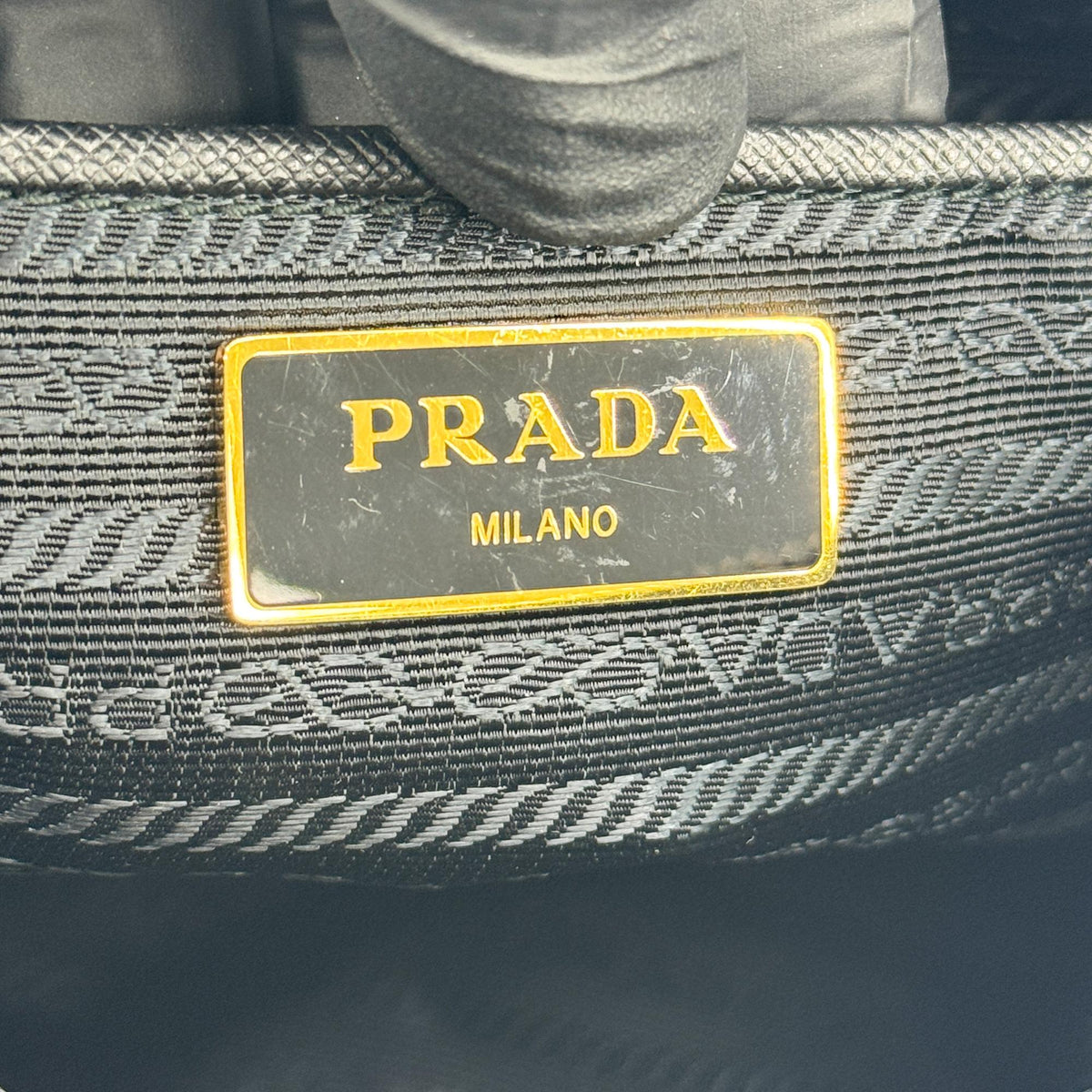 Prada Tessuto Saffiano Dome Tote Bag Black with Gold Hardware