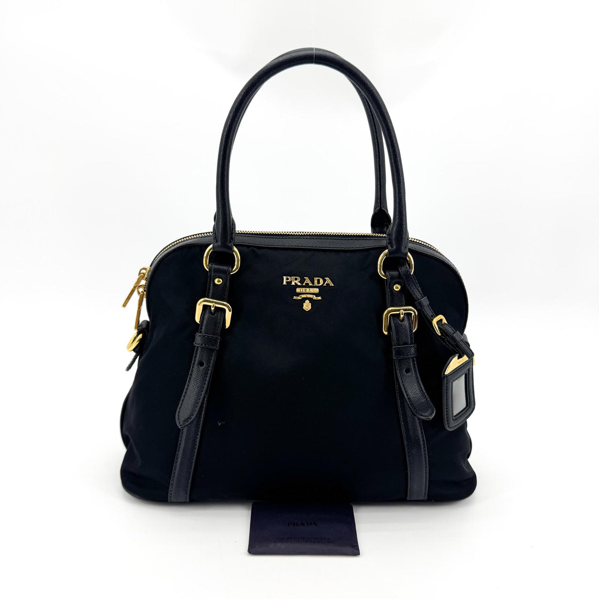 Prada Tessuto Saffiano Dome Tote Bag Black with Gold Hardware