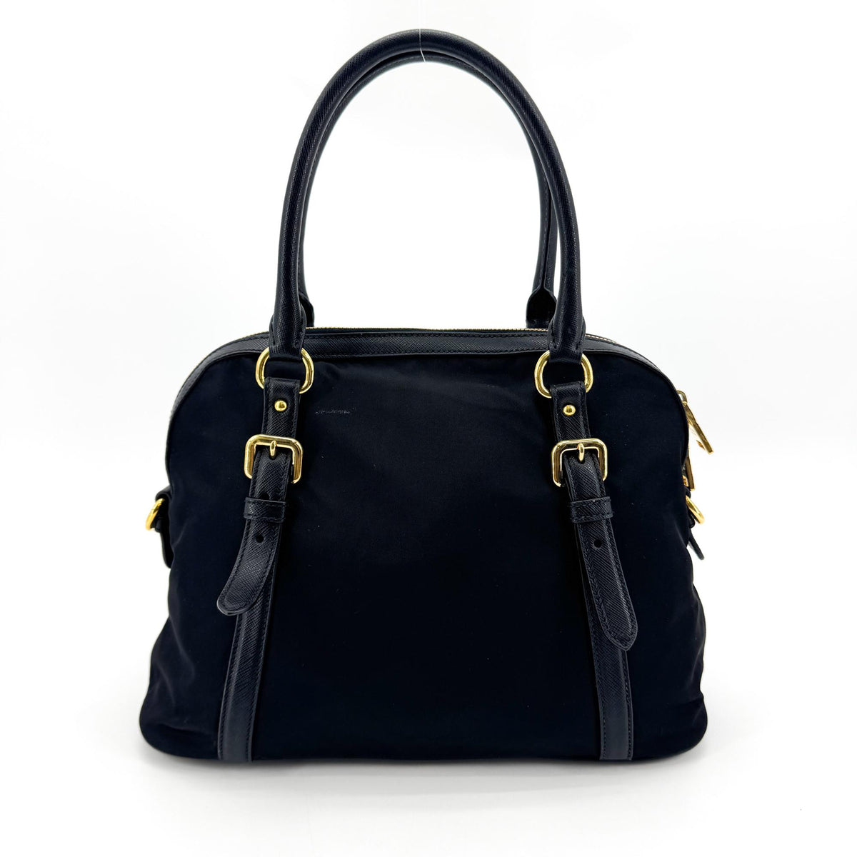 Prada Tessuto Saffiano Dome Tote Bag Black with Gold Hardware