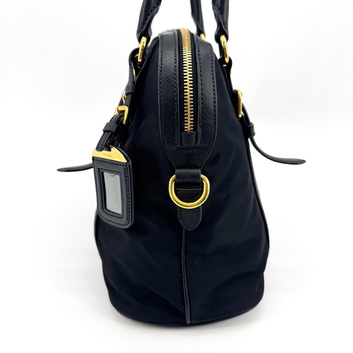 Prada Tessuto Saffiano Dome Tote Bag Black with Gold Hardware