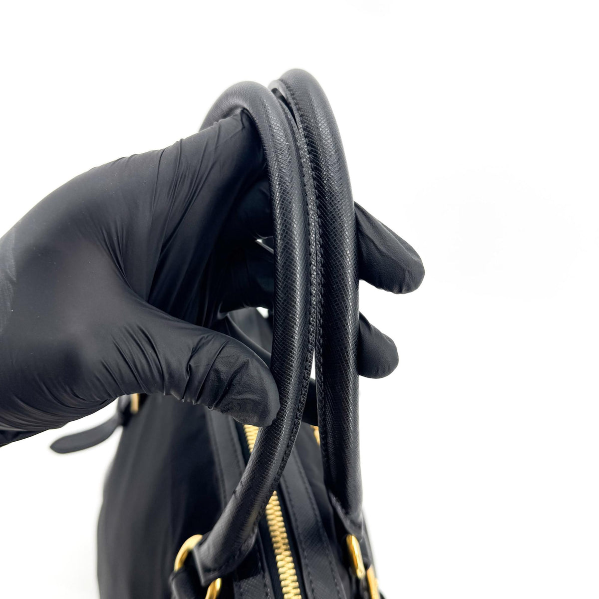Prada Tessuto Saffiano Dome Tote Bag Black with Gold Hardware
