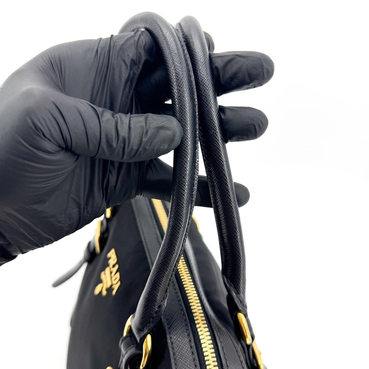 Prada Tessuto Saffiano Dome Tote Bag Black with Gold Hardware