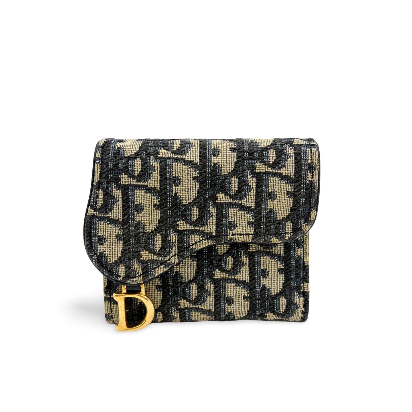 Dior Saddle Lotus Wallet Blue Oblique Jacquard