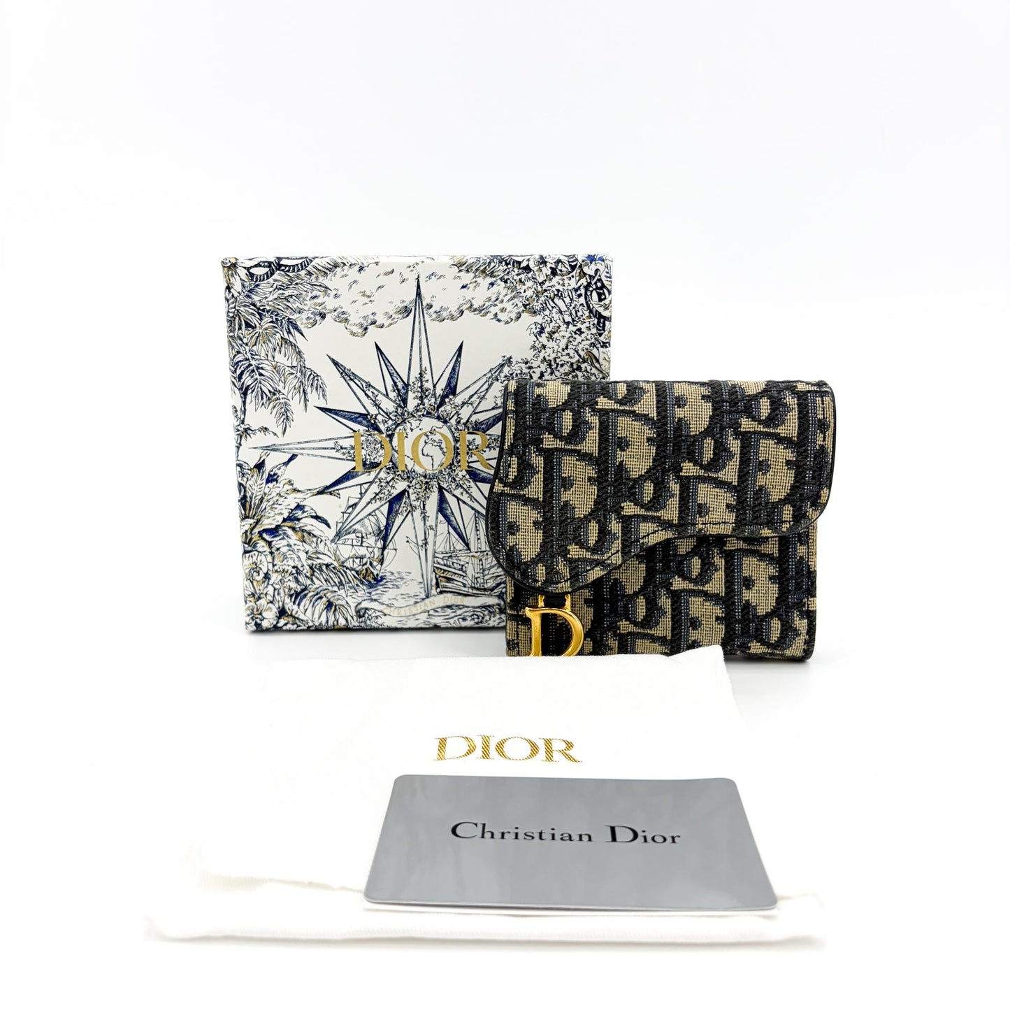 Dior Saddle Lotus Wallet Blue Oblique Jacquard