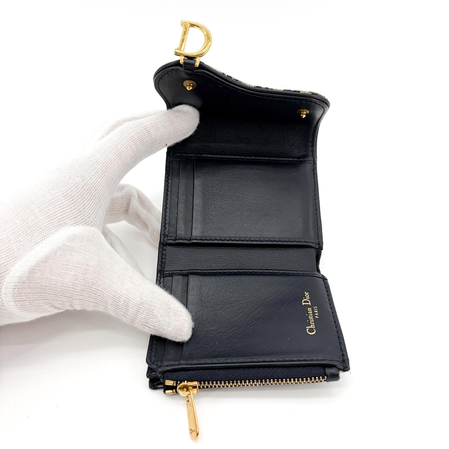 Dior Saddle Lotus Wallet Blue Oblique Jacquard