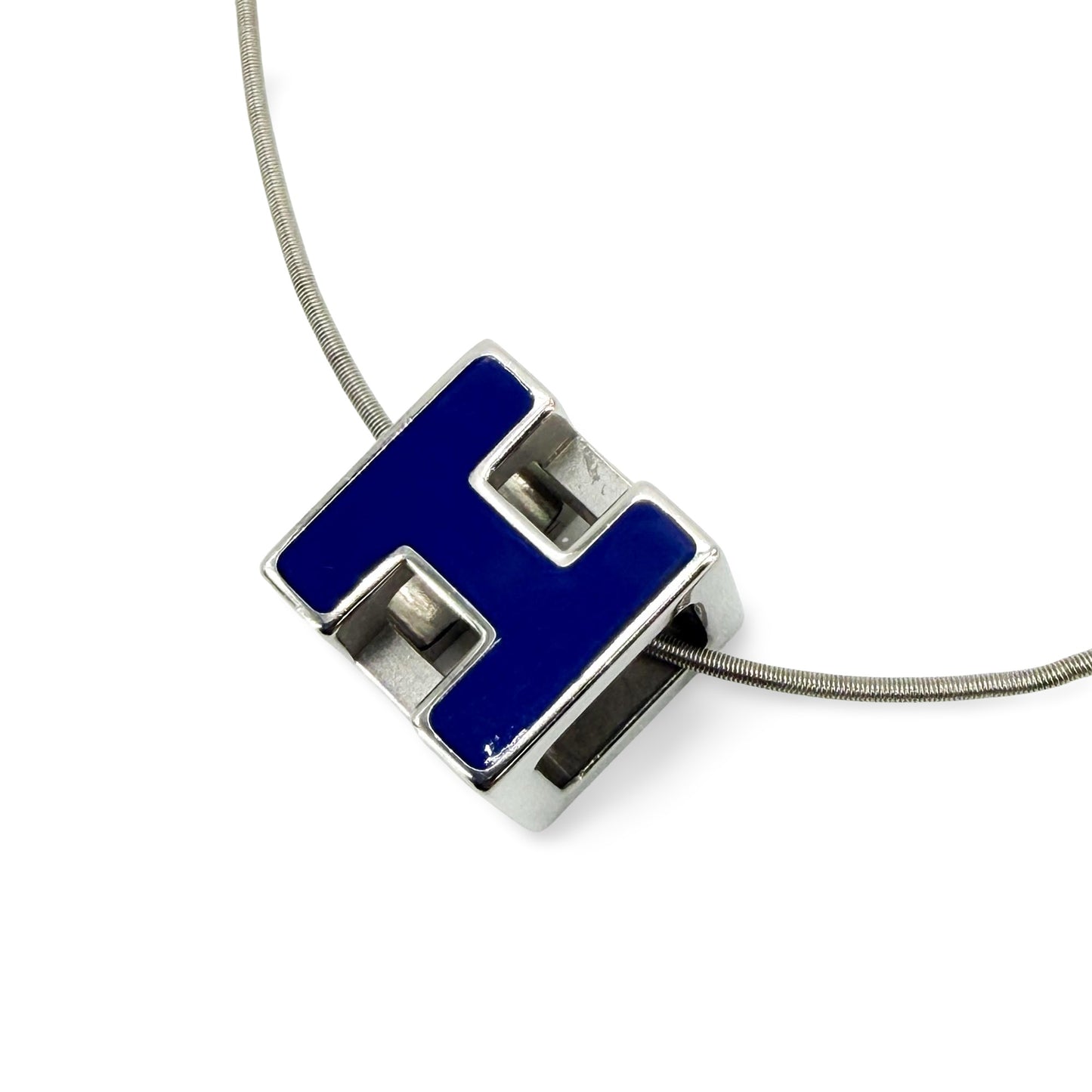 Hermès Cajou H pendant necklace silver blue