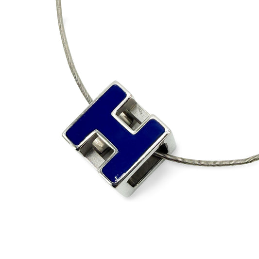 Hermès Cajou H pendant necklace silver blue