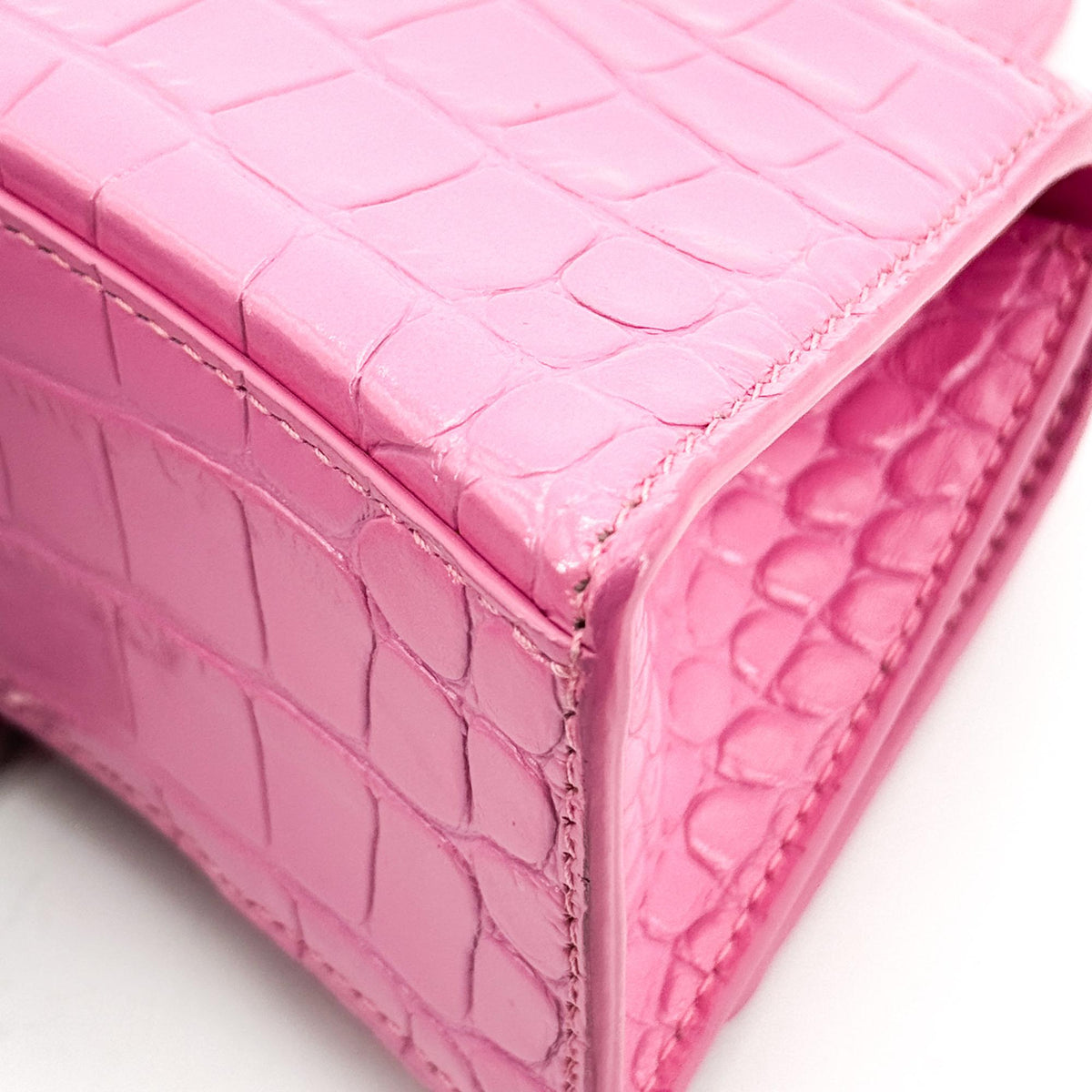 Balenciaga Micro Hourglass Top Handle Bag Pink Crocodile Embossing