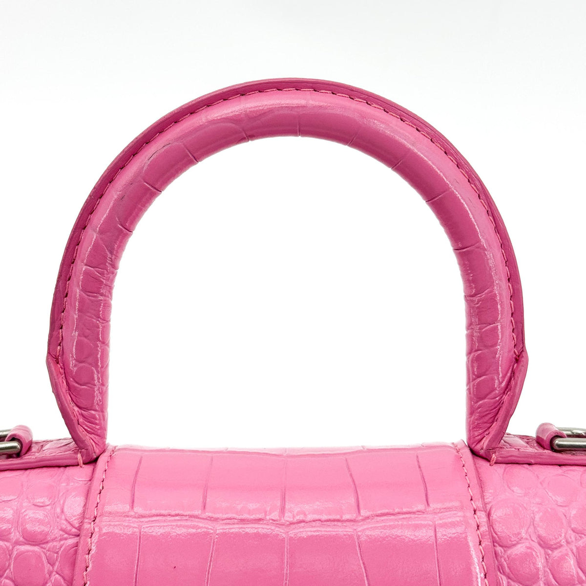 Balenciaga Micro Hourglass Top Handle Bag Pink Crocodile Embossing