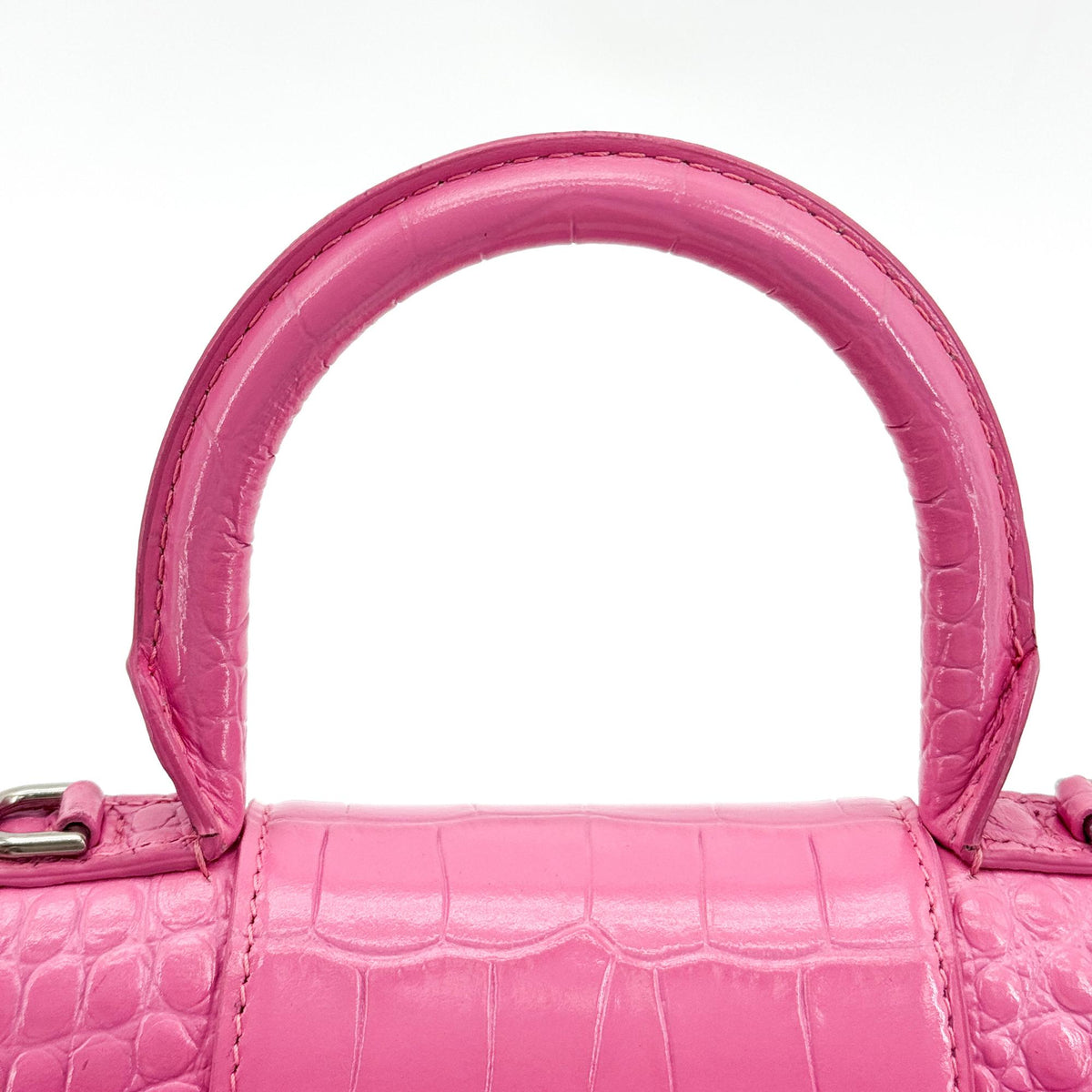 Balenciaga Micro Hourglass Top Handle Bag Pink Crocodile Embossing