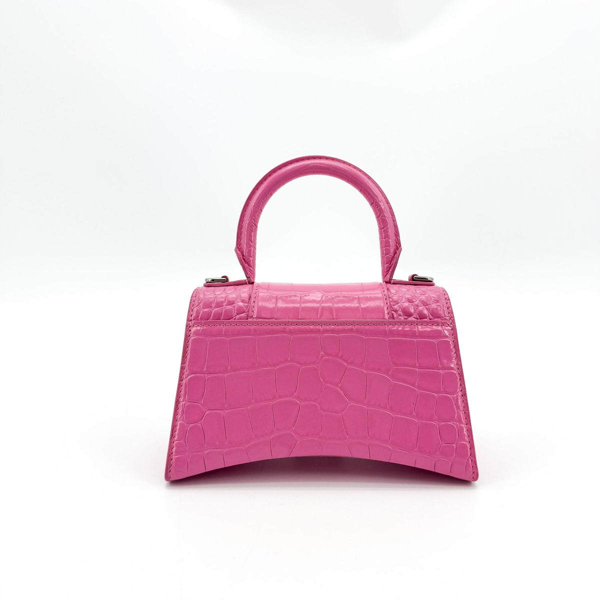 Balenciaga Micro Hourglass Top Handle Bag Pink Crocodile Embossing