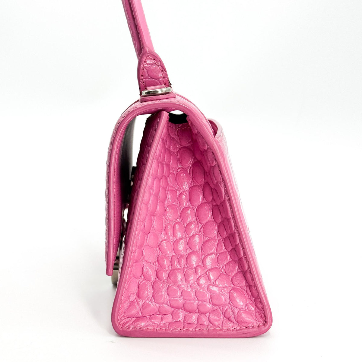 Balenciaga Micro Hourglass Top Handle Bag Pink Crocodile Embossing