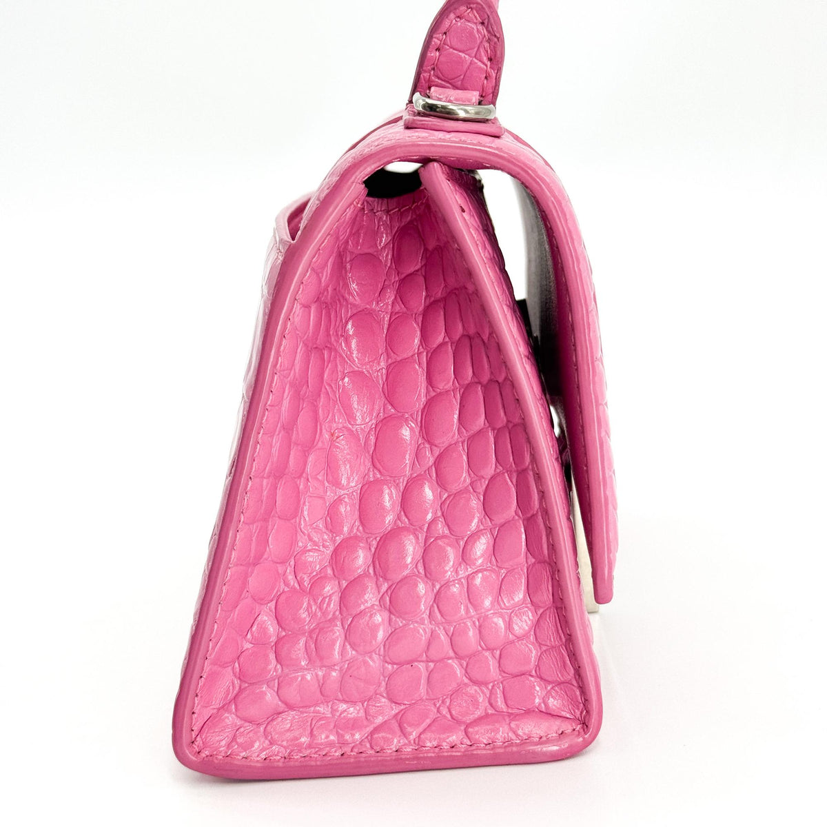 Balenciaga Micro Hourglass Top Handle Bag Pink Crocodile Embossing