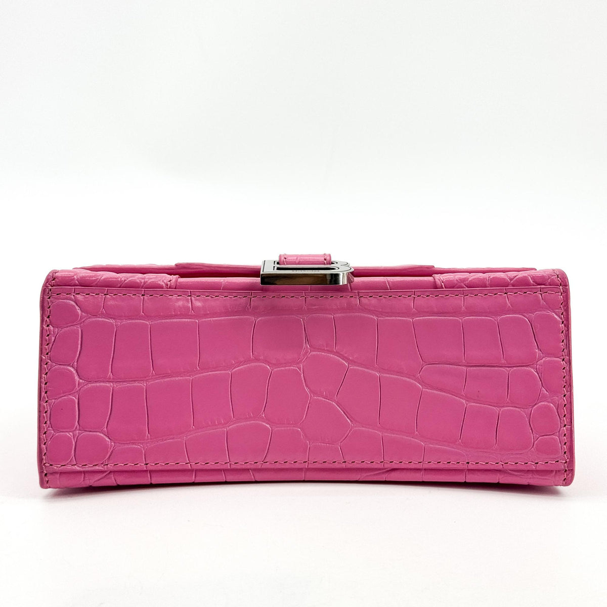 Balenciaga Micro Hourglass Top Handle Bag Pink Crocodile Embossing