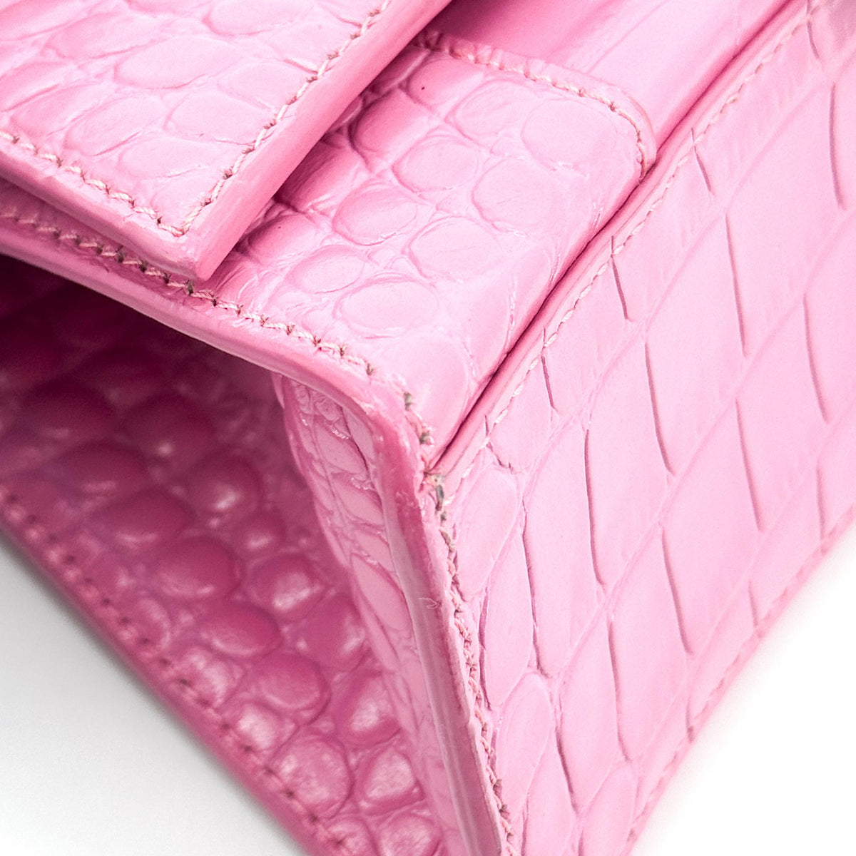 Balenciaga Micro Hourglass Top Handle Bag Pink Crocodile Embossing