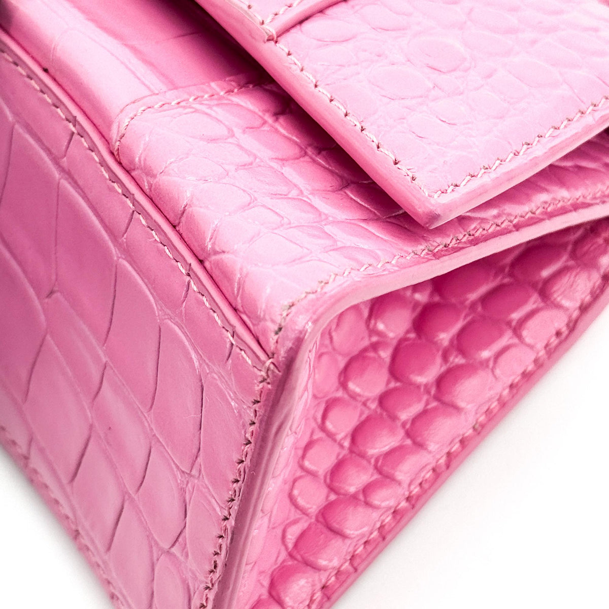 Balenciaga Micro Hourglass Top Handle Bag Pink Crocodile Embossing