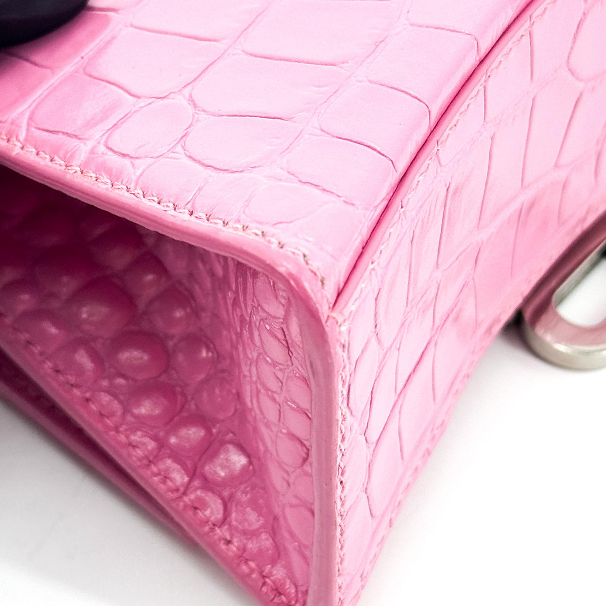 Balenciaga Micro Hourglass Top Handle Bag Pink Crocodile Embossing