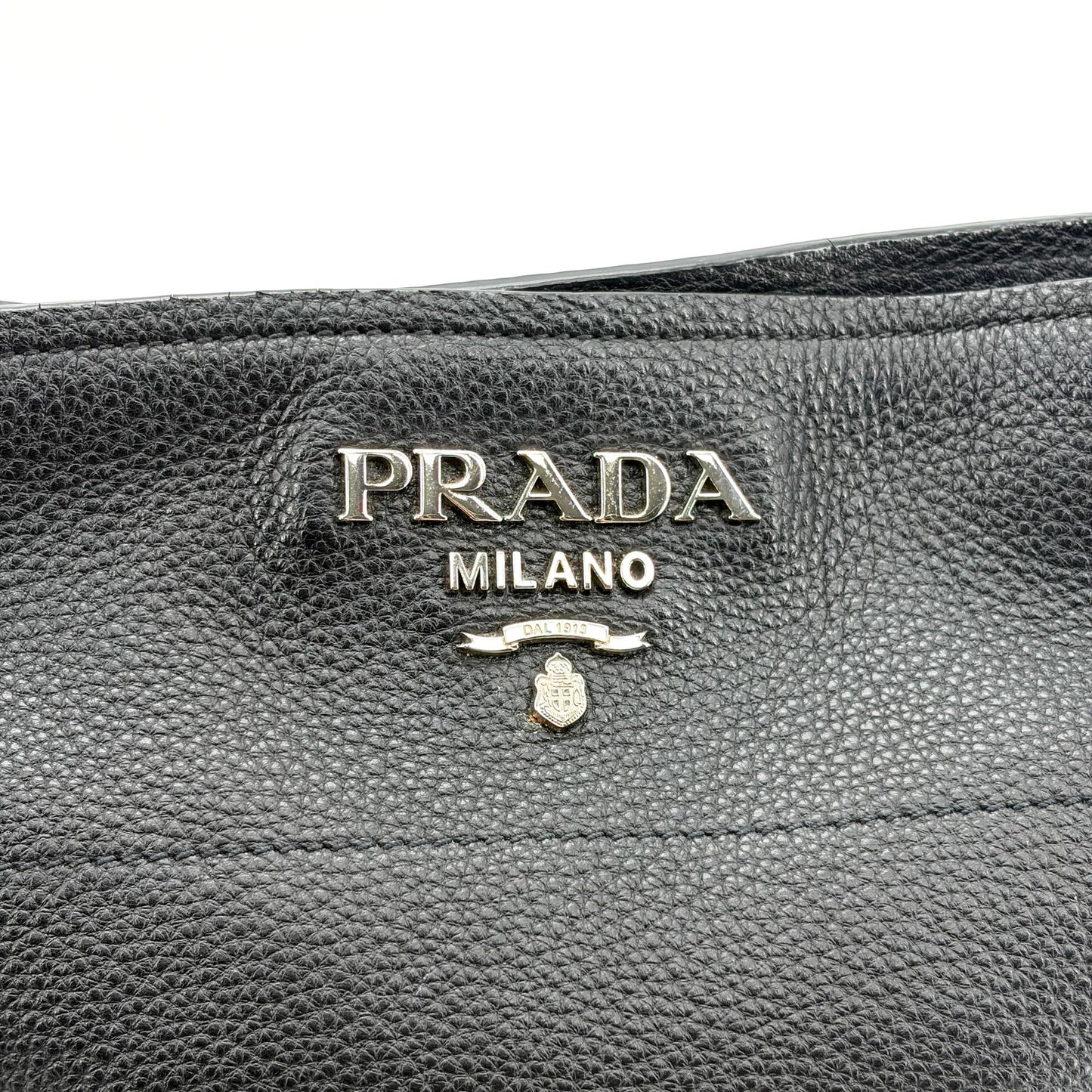 Prada Vitello Daino Leather Bucket Bag Black Silver Hardware