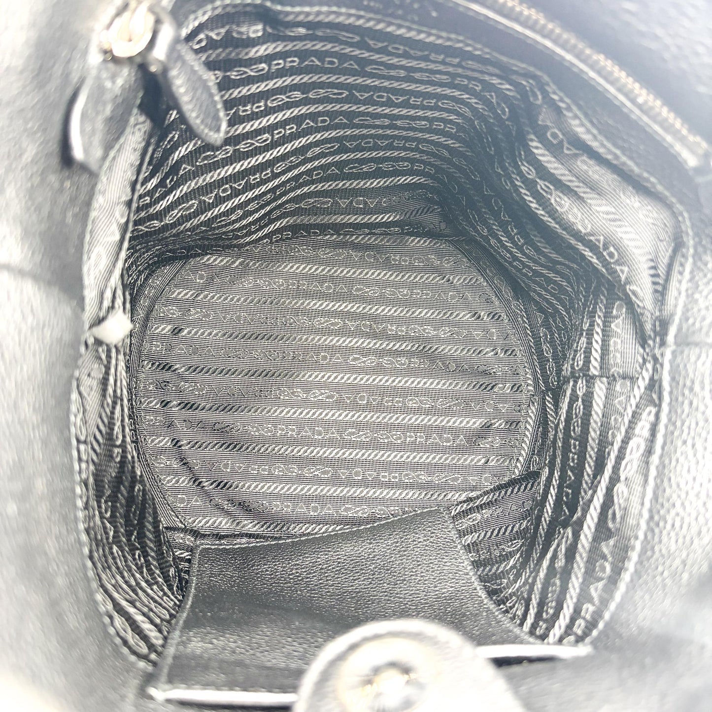 Prada Vitello Daino Leather Bucket Bag Black Silver Hardware