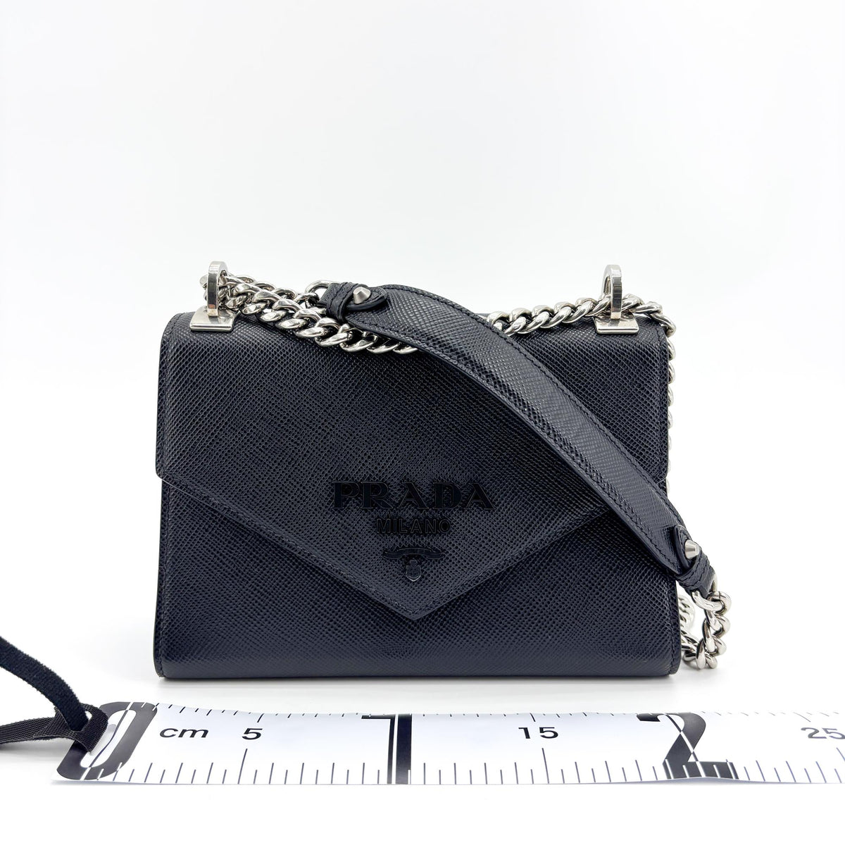 Prada Saffiano Monochrome Chain Shoulder Bag Black