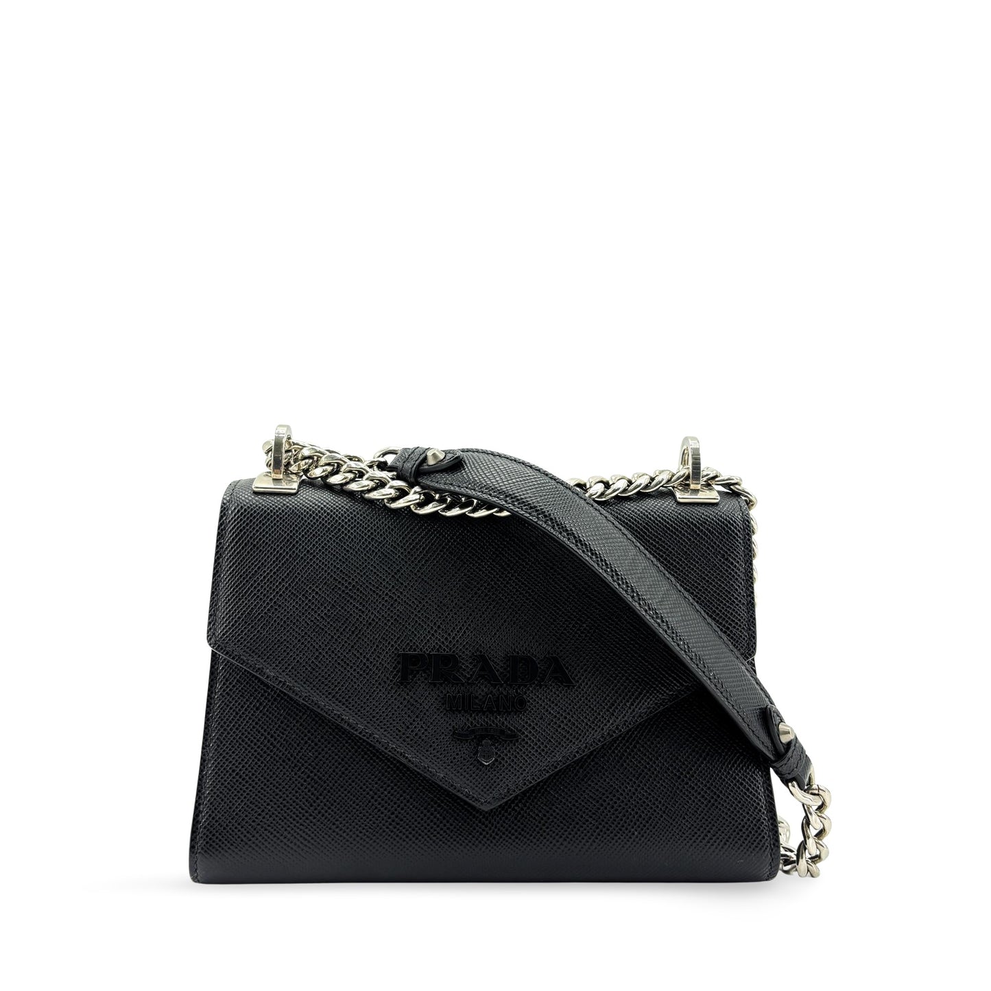 Prada Saffiano Monochrome Chain Shoulder Bag Black