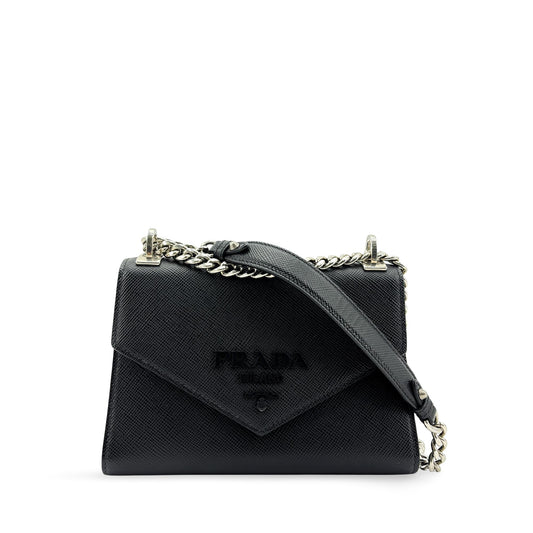 Prada Saffiano Monochrome Chain Shoulder Bag Black