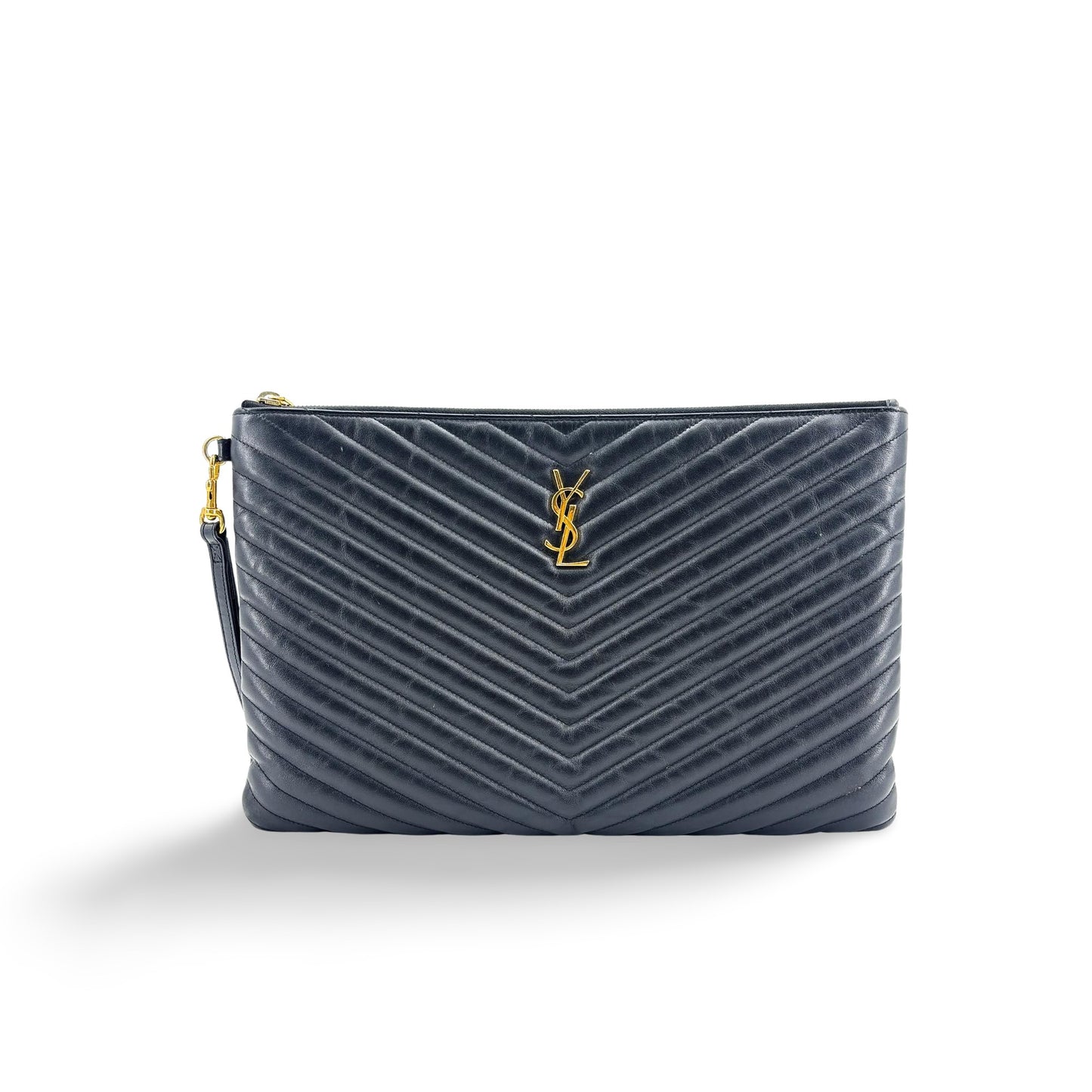 Saint Laurent Monogram Matelassé Tablet Pouch Black Gold Hardware