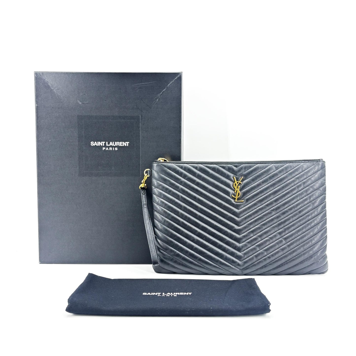 Saint Laurent Monogram Matelassé Tablet Pouch Black Gold Hardware