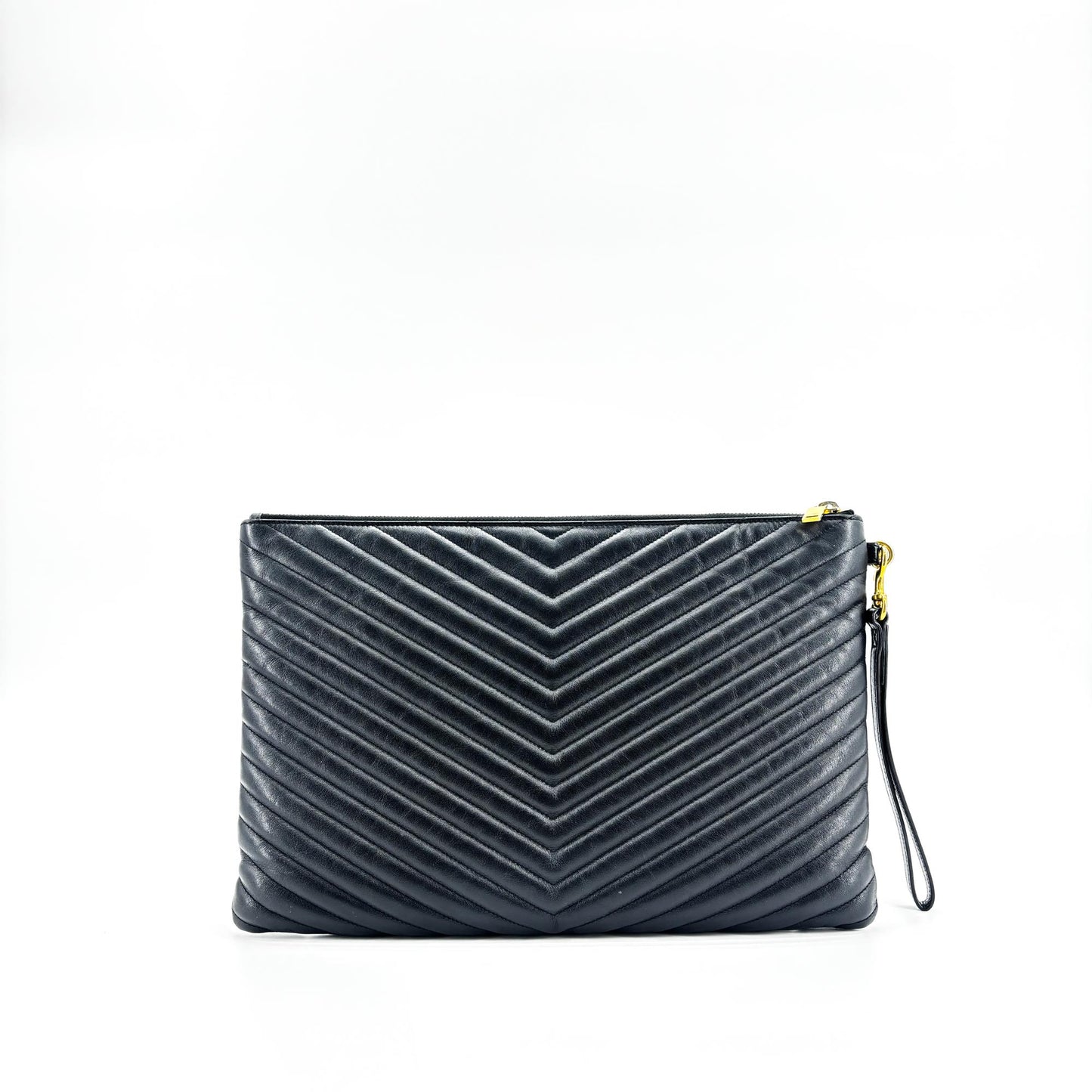 Saint Laurent Monogram Matelassé Tablet Pouch Black Gold Hardware