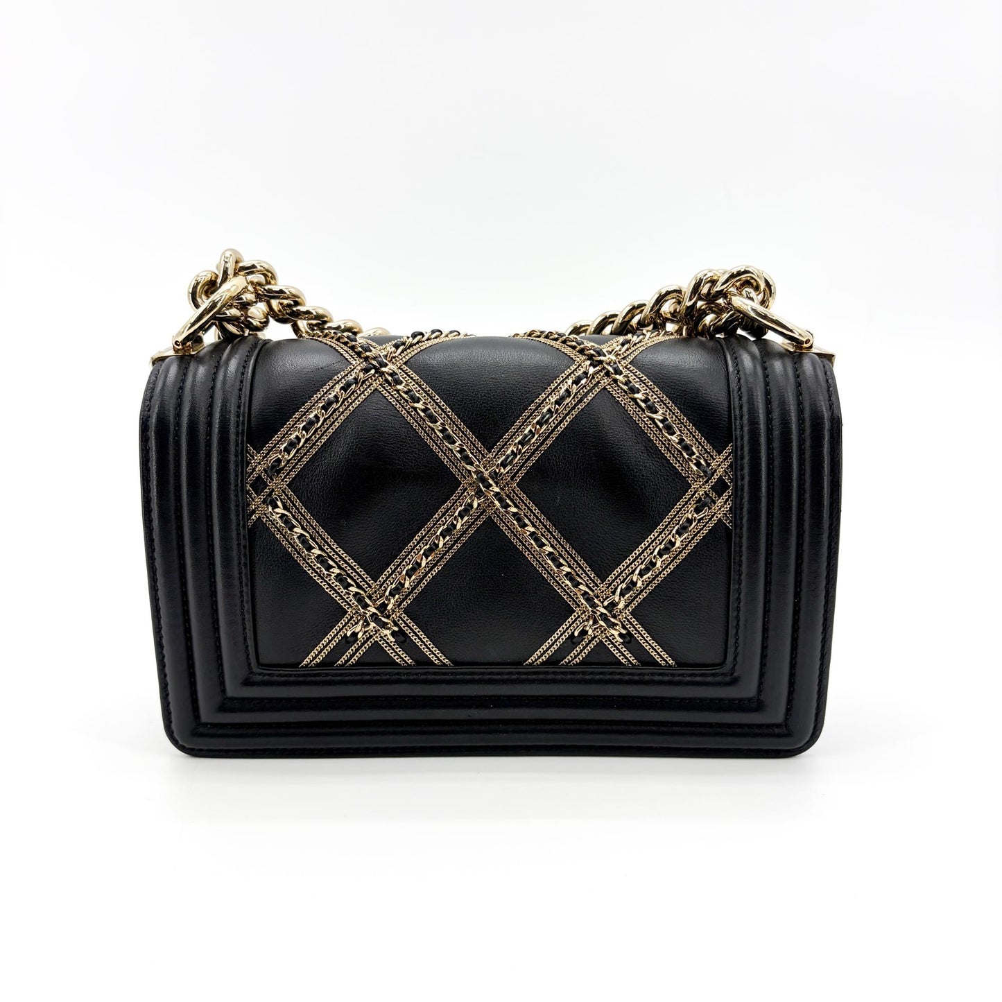 Chanel Boy Chanel Flap Bag Chain Emblem Small Black Gold Hardware