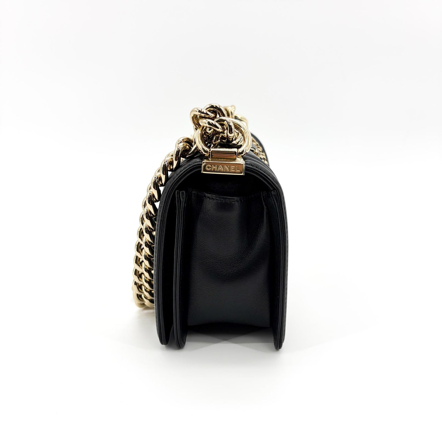 Chanel Boy Chanel Flap Bag Chain Emblem Small Black Gold Hardware