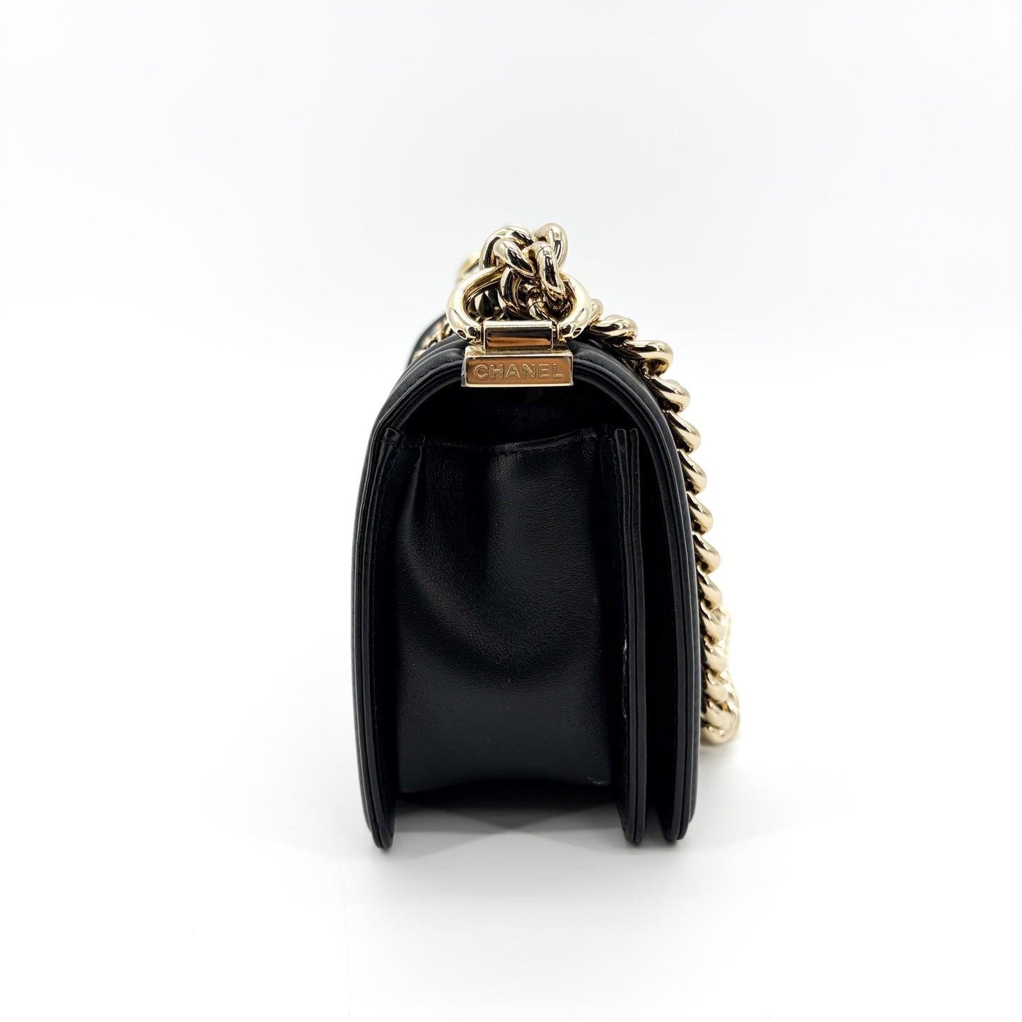 Chanel Boy Chanel Flap Bag Chain Emblem Small Black Gold Hardware