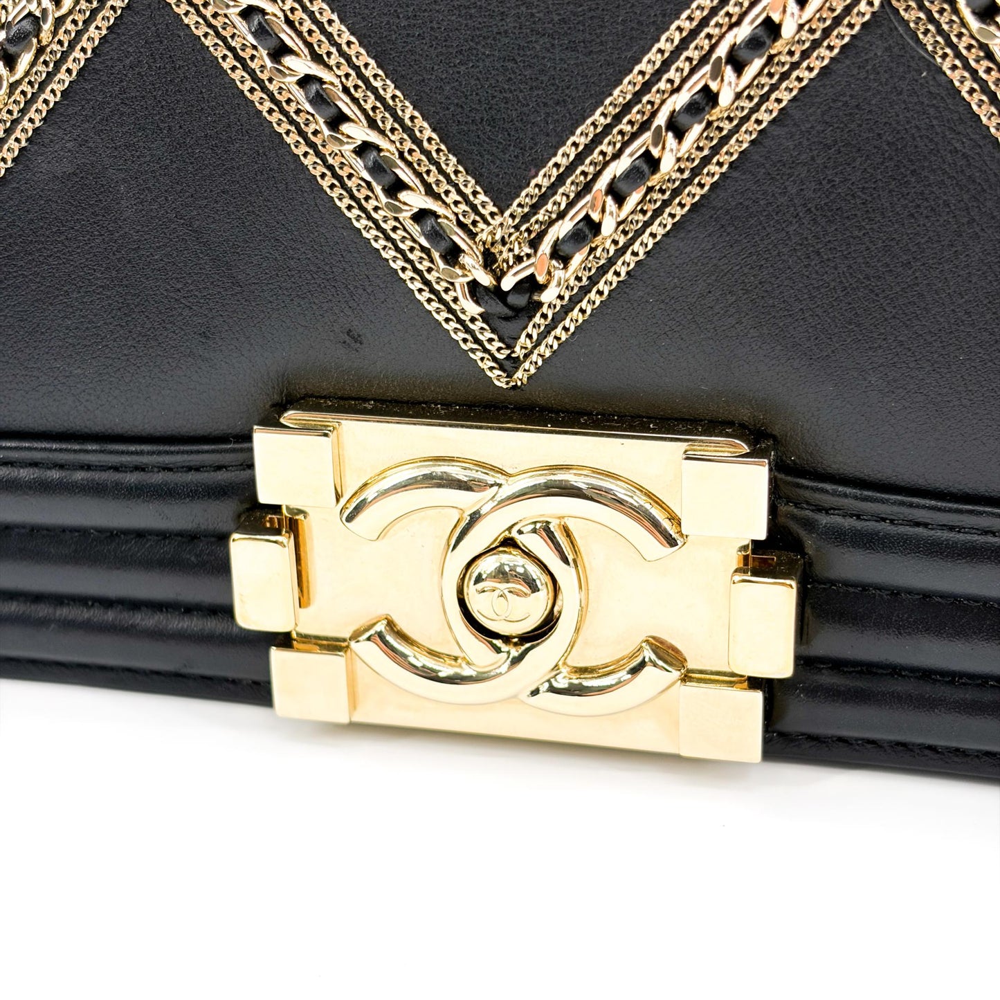 Chanel Boy Chanel Flap Bag Chain Emblem Small Black Gold Hardware